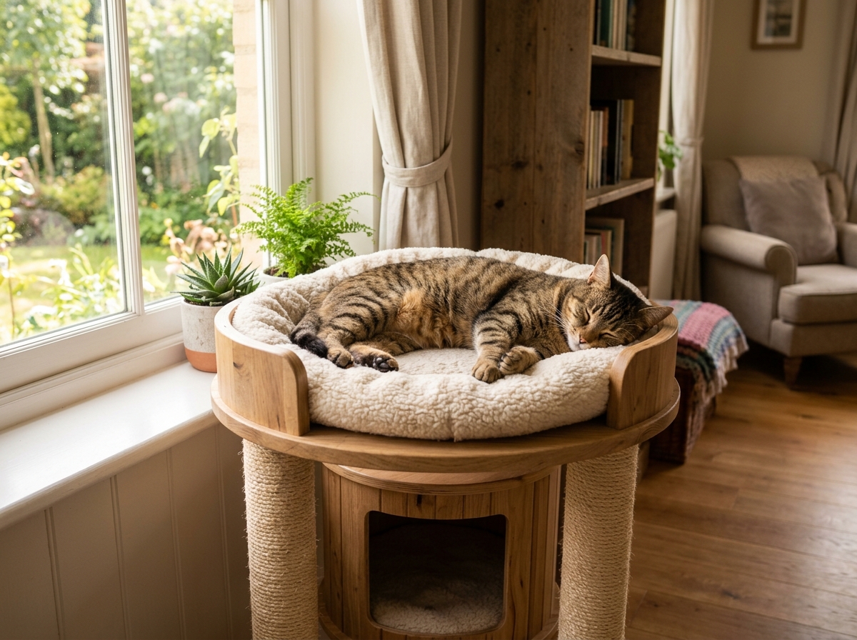 Dedicated quiet cat boarding room with perches and natural light